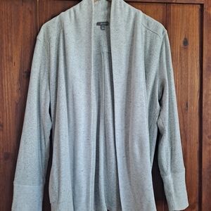 Oatmeal Colored Talbots Open Pockets Cardigan Large Light Gray 100% Cotton